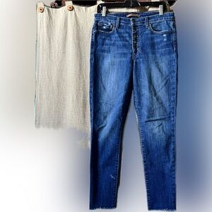 Joe’s jeans button fly high rise skinny ankle jeans raw hem 30 x 28”
